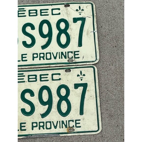 Pair of 1975 Quebec License Plates 796S987 LA BELLE PROVINCE Cream and Green - Picture 2 of 7